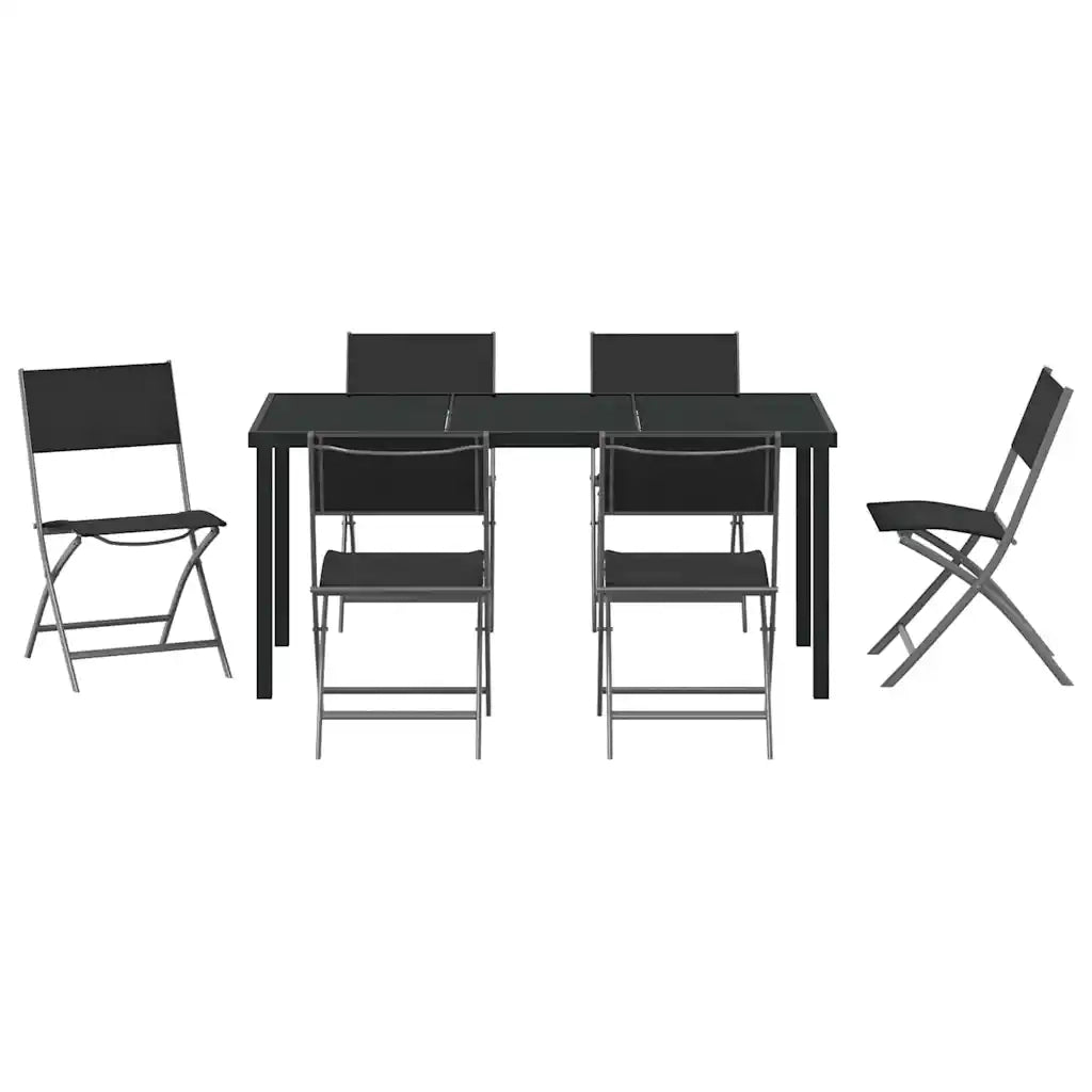Set da Pranzo per Giardino 7 pcs Nero