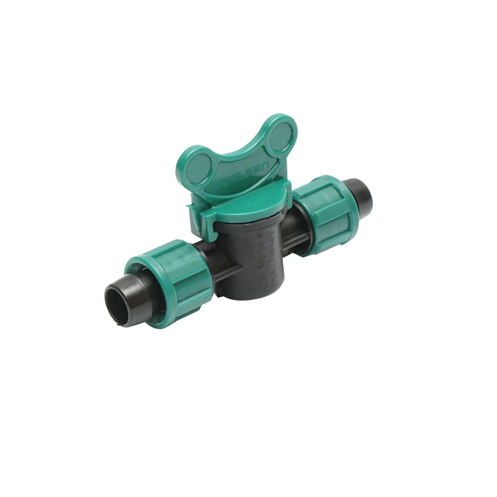 Rubinetto per tubo di gocciolamento uguale D17x17mm, PN4, per sistemi di irrigazione