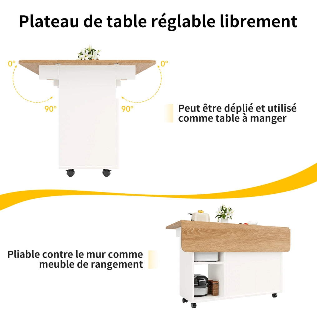 Isola da cucina pieghevole 120 cm con ruote e contenitore