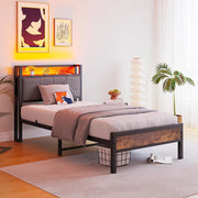 Struttura letto-Xylo-90x200cm,Nero,Con illuminazione LED e porte di ricarica USB-