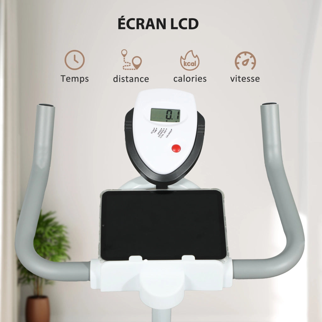 Bicicletta ellittica ¨C zephmum ¨C bianco con sella e resistenza regolabili, monitor LCD, supporto tablet