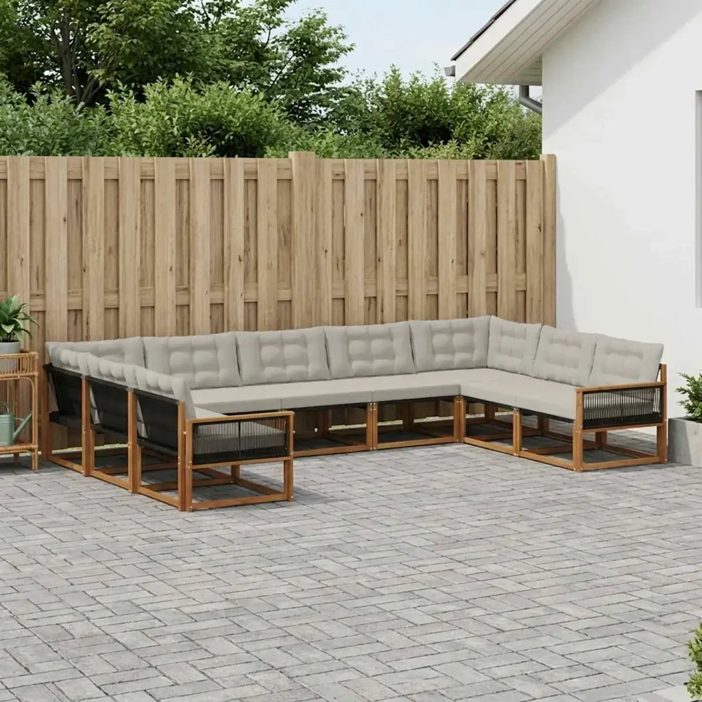 Set di divani da esterno 9 pcs Naturale e Grigio Chiaro