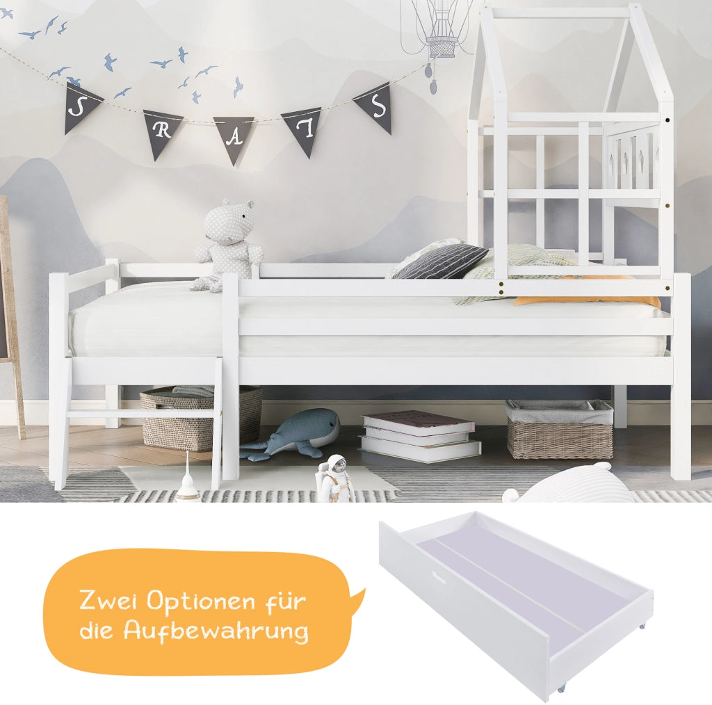 Letto rialzato per bambini 90x200 cm bianco con cassetto