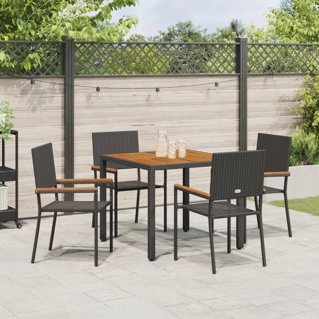 Set da Pranzo per Giardino  da 5 Pezzi in Rattan Polimerico Nero