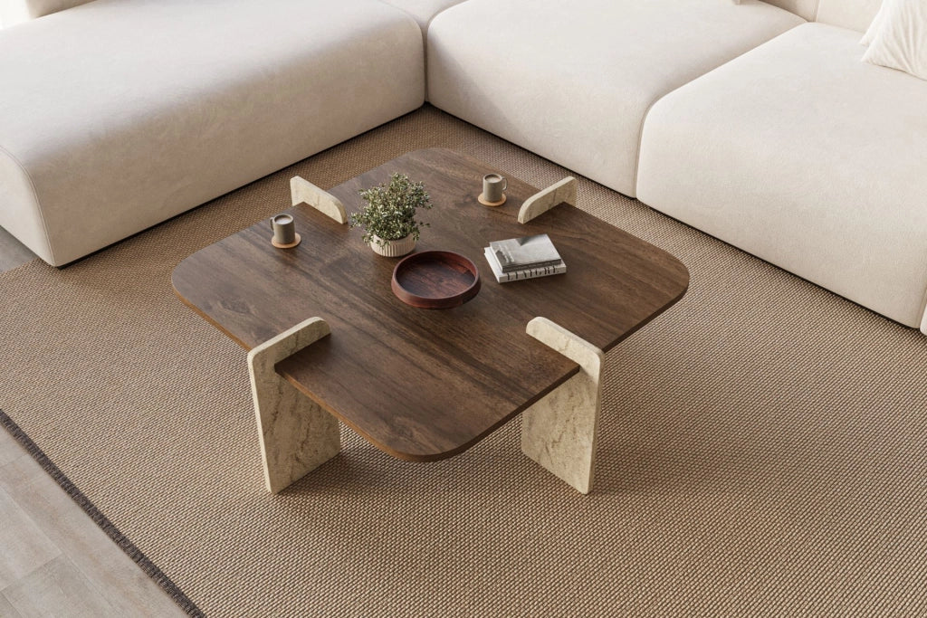 Tavolino in legno "Poalla" - 90 x 90 x 35 cm - Marrone
