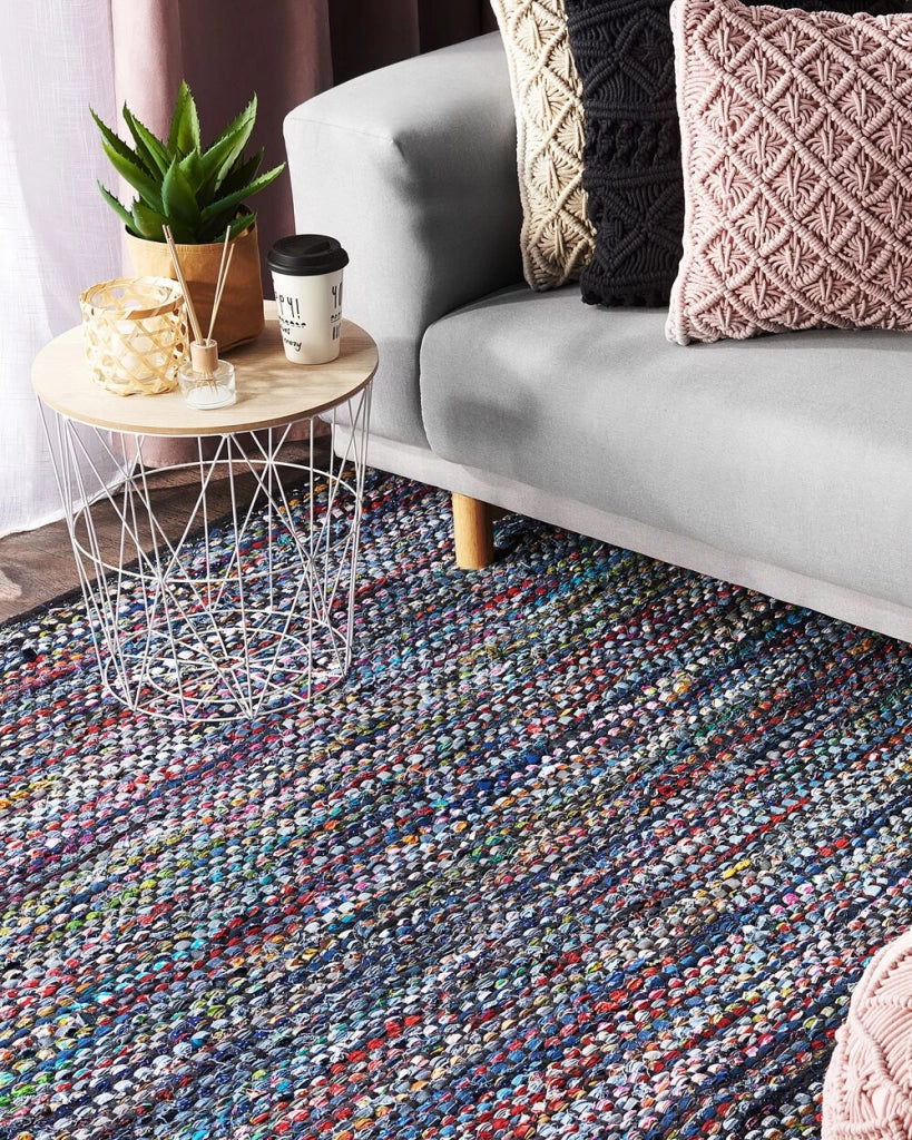 Tappeto tappetino Rag in cotone blu 140 x 200 cm rettangolare intrecciato a mano