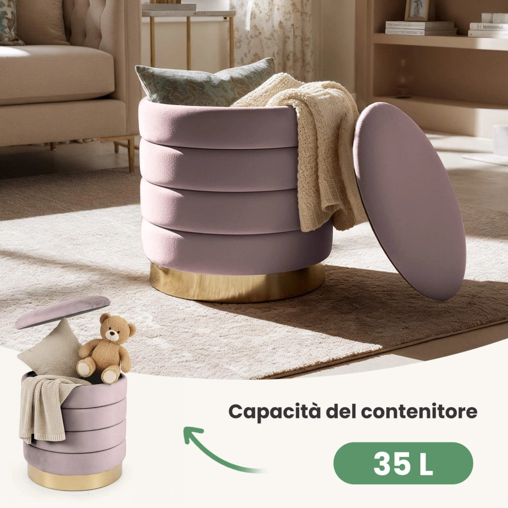 Pouf contenitore cilindrico in velluto 40 cm LUNA Rosa Polvere