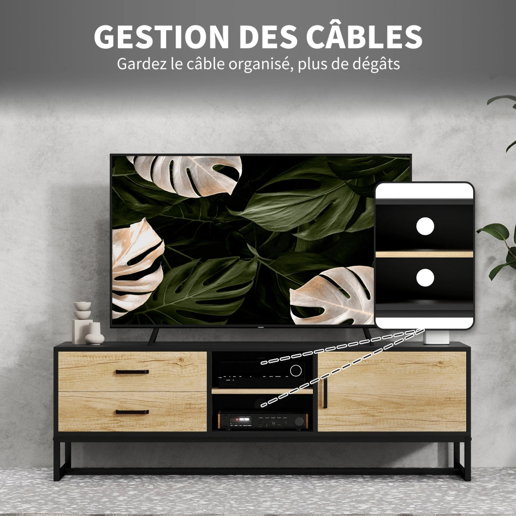 Mobile TV per televisori fino a 60 pollici ¨C Zephmum ¨C Legno naturale con ante e cassetti