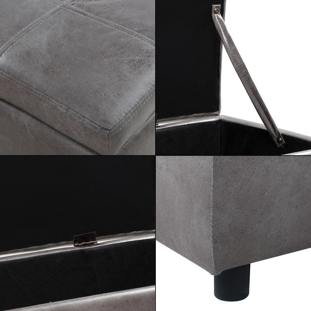 Cassapanca Bukit con Seduta Imbottita Ottomana Contenitore 118x37x43 cm Similpelle Grigio [en.casa]