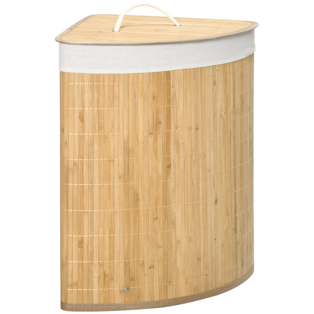 Cesto portabiancheria angolare in bambù 55 L con coperchio e sacco interno estraibile 38 x 38 x 57 cm, finitura naturale