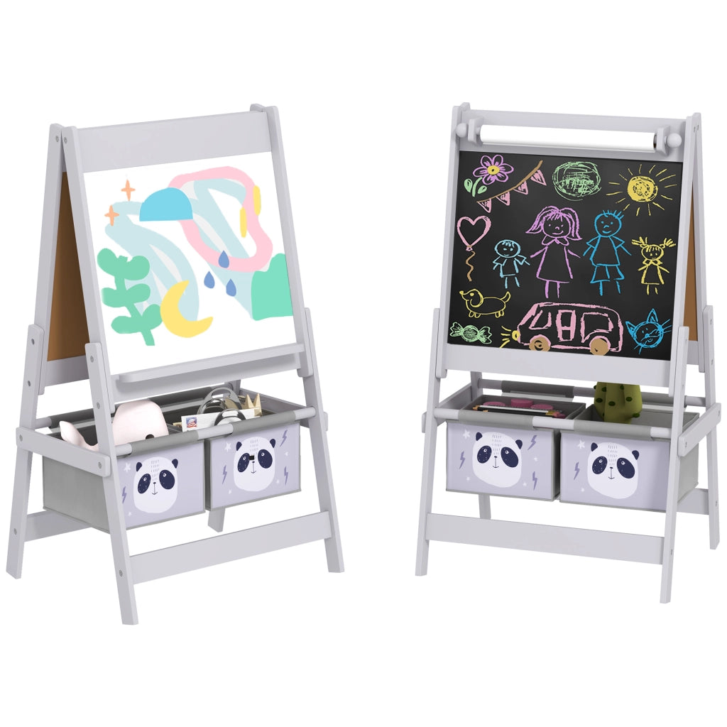 Lavagna per Bambini con Cavalletto e Contenitori ¨C Zephmum ¨C Grigio 54x46.5x93cm