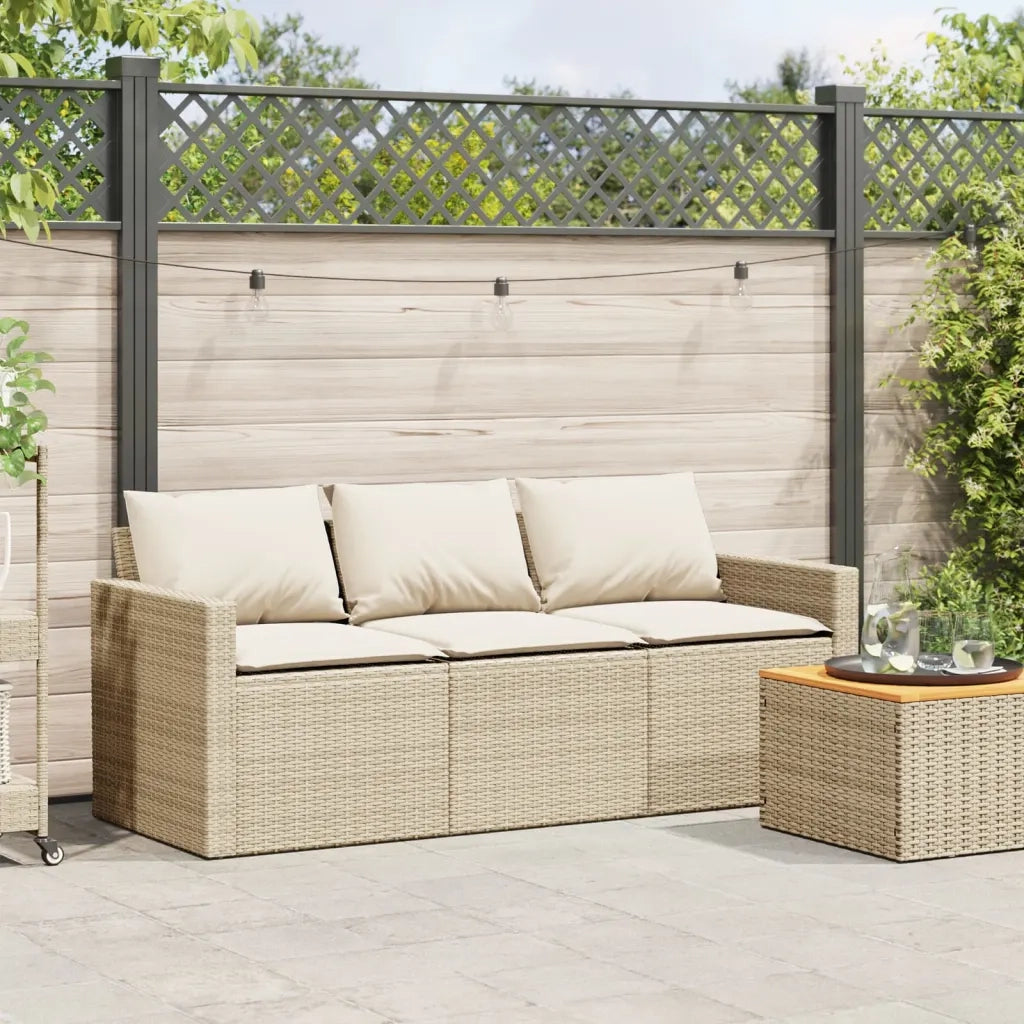 Divano da Giardino con Cuscini a 3 Posti Beige in Polyrattan 366344