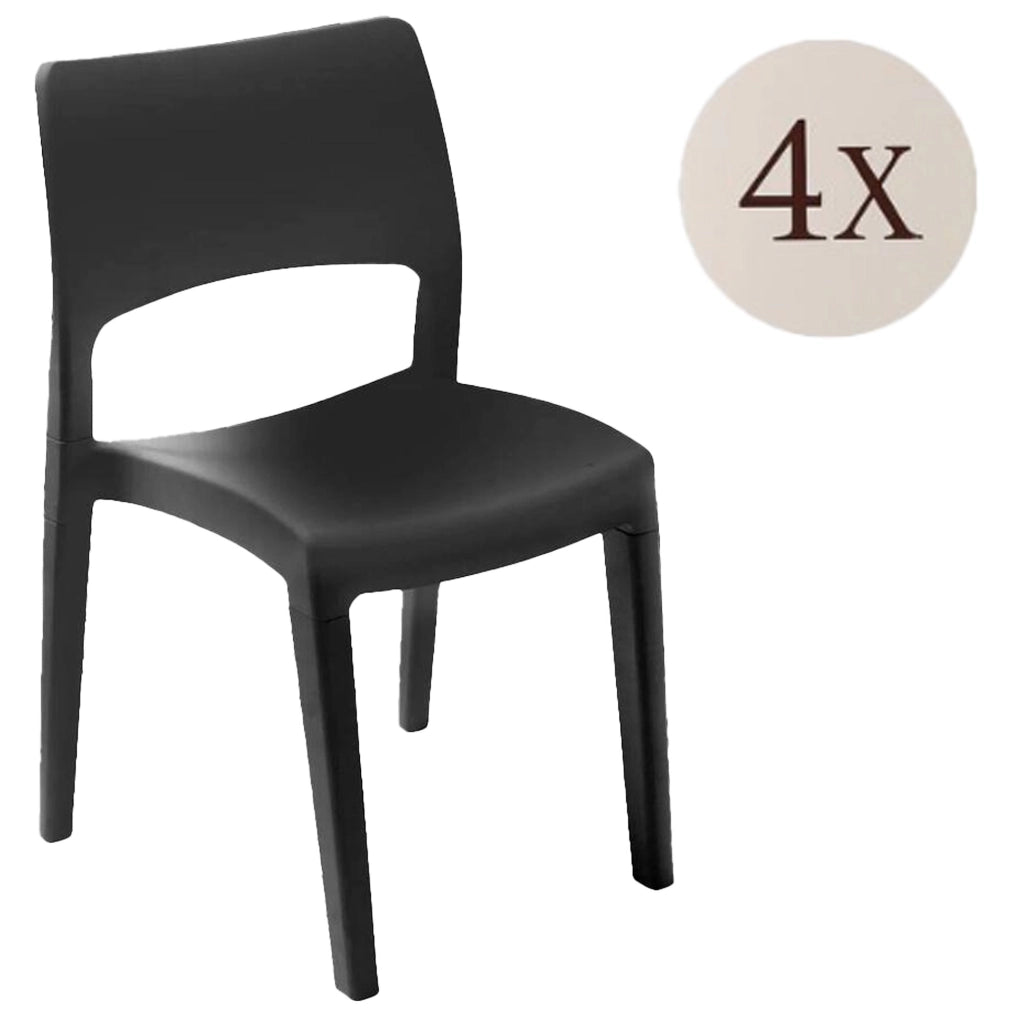 Set di 4 sedie da esterno Zircone, Seduta da giardino, Per indoor o outdoor, Impilabile, Made in Italy, 50x51 h82 cm, Antracite
