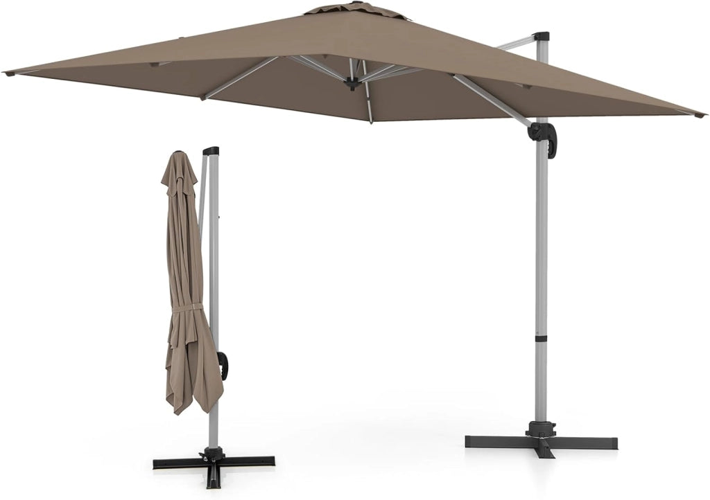 Ombrellone da Giardino Quadrato 3x3m, Pieghevole e Regolabile in Altezza con Base a Croce, Ombrellone da Balcone, Altezza 260cm, Ombrellone Parasole per Cortile, Terrazza, senza Base