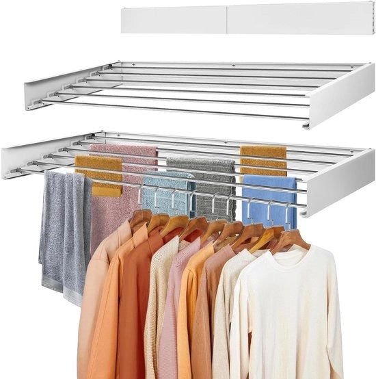 Sostegno esterno retrattile 100 cm - 6 stecchi in alluminio di alta qualità - fissaggio alla parete interna esterna balcone terrazza (bianco)