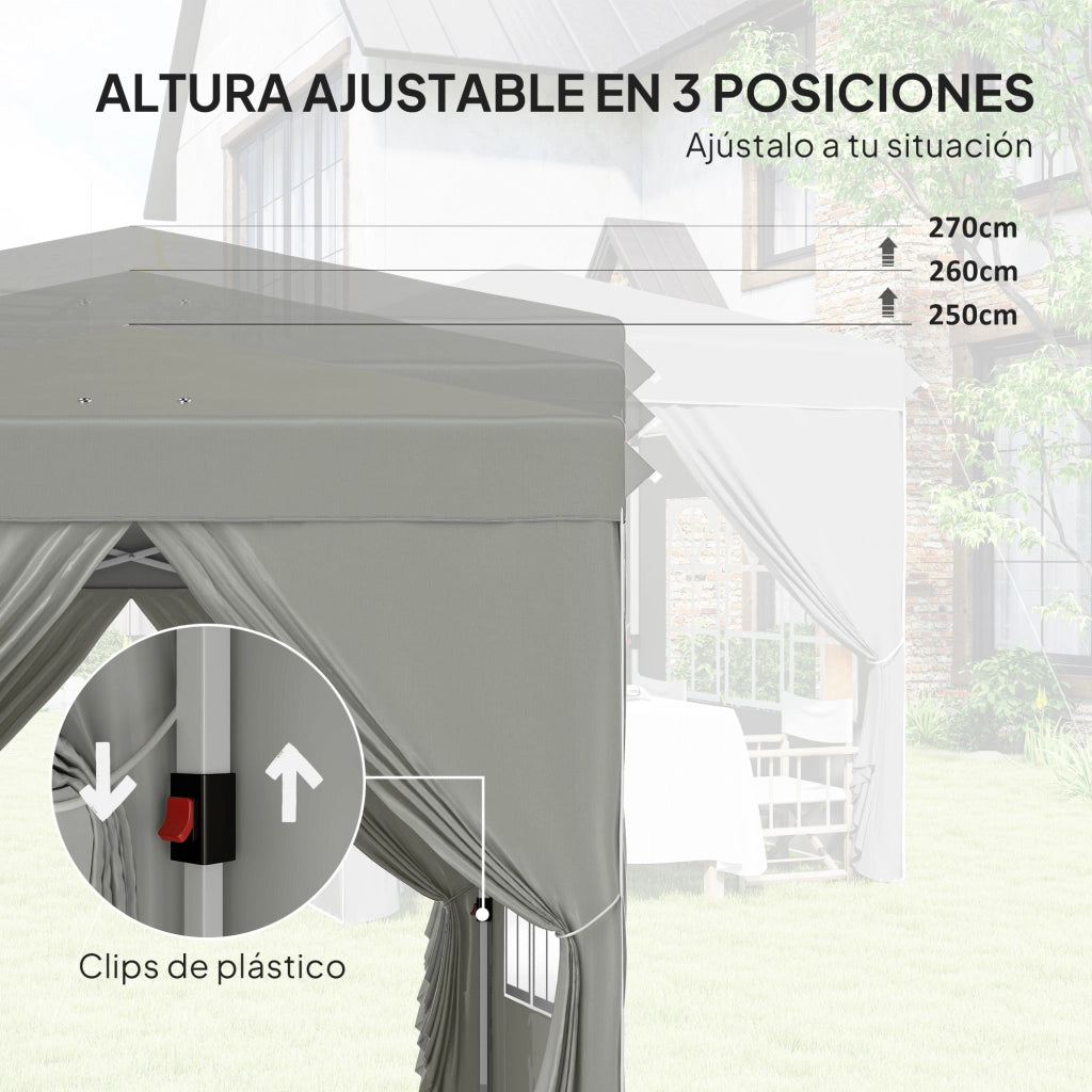 Gazebo Pieghevole 2,5x2,5 m Pop-up Altezza Regolabile 3 Livelli 4 Pareti Laterali Finestre UPF50+ ¨C Xylo ¨C Grigio