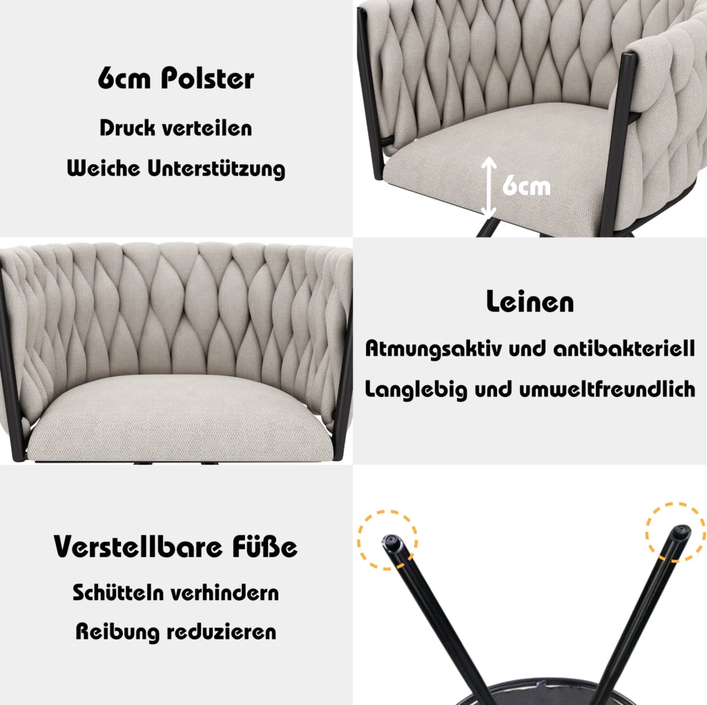 Set di 4 sedie da pranzo girevoli 360° in lino nero con struttura in acciaio