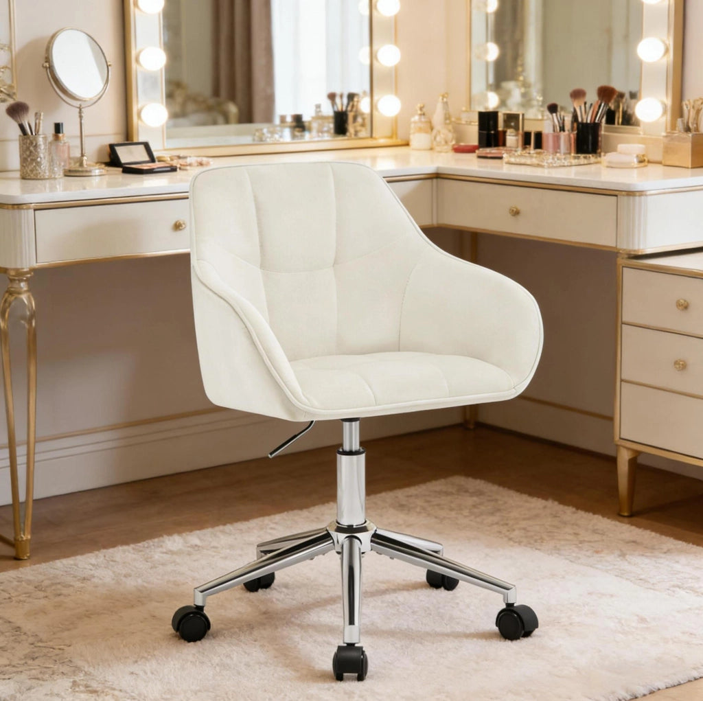 Sedia da ufficio ergonomica girevole in velluto con altezza regolabile e base in metallo