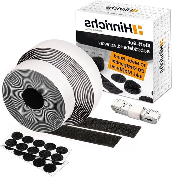 Set di nastro adesivo nero - 10m x 2cm - Adesivo extra resistente - 20 punti di applicazione nastro adesivo Ø 2cm - Con righello nastro adesivo adesivo
