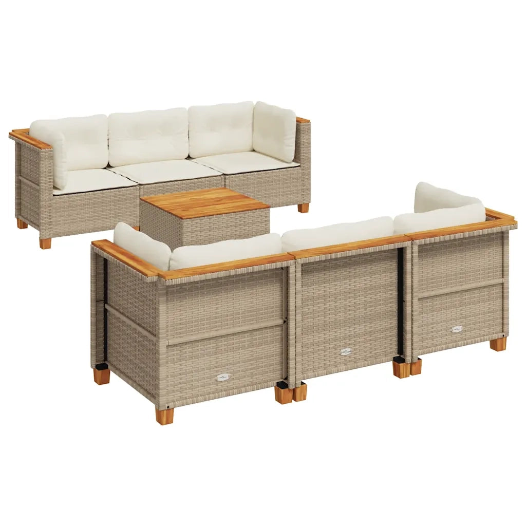 Set Divani da Giardino 7 pz con Cuscini Beige in Polyrattan