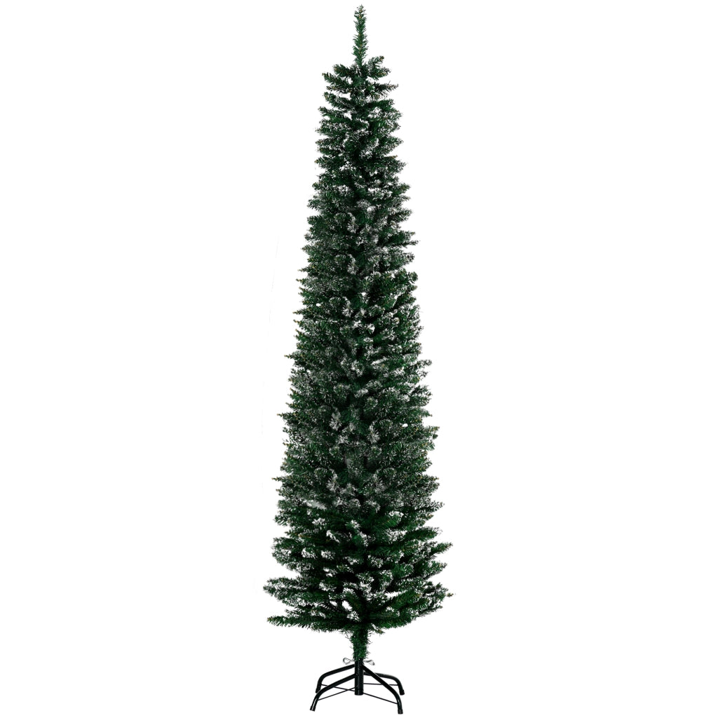 EasyComfort Albero di Natale Slim con 570 Rami, Albero di Natale Innevato Artificiale Alto e Stretto con Base Rimovibile e Pieghevole, Φ53x190cm, Verde