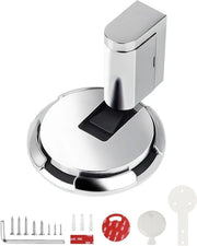 Stoppera automatica per pavimento - Argentato - Diametro 61 mm - Altezza Regolabile - Adesivo Self-Leveling - Lamiera in acciaio - Colla e viti - Protezione per parete e porta