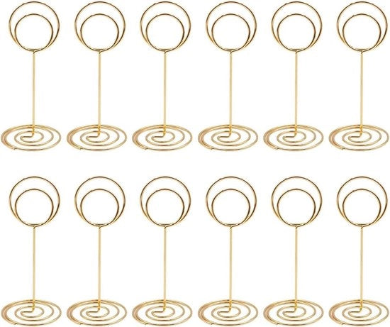 12 pezzi di supporti per biglietti da visita miniaturizzati per numerazione tavola da matrimonio - oro