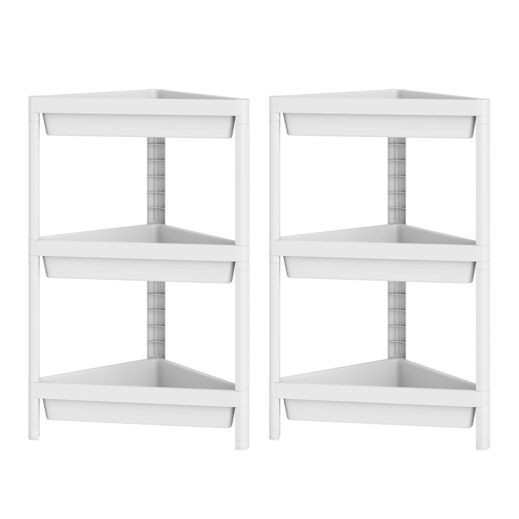 Set da 2 scaffali angolari da doccia a 3 ripiani con fori di drenaggio, Organizer da terra autoportante smontabile per bagno cucina camera e soggiorno Bianco