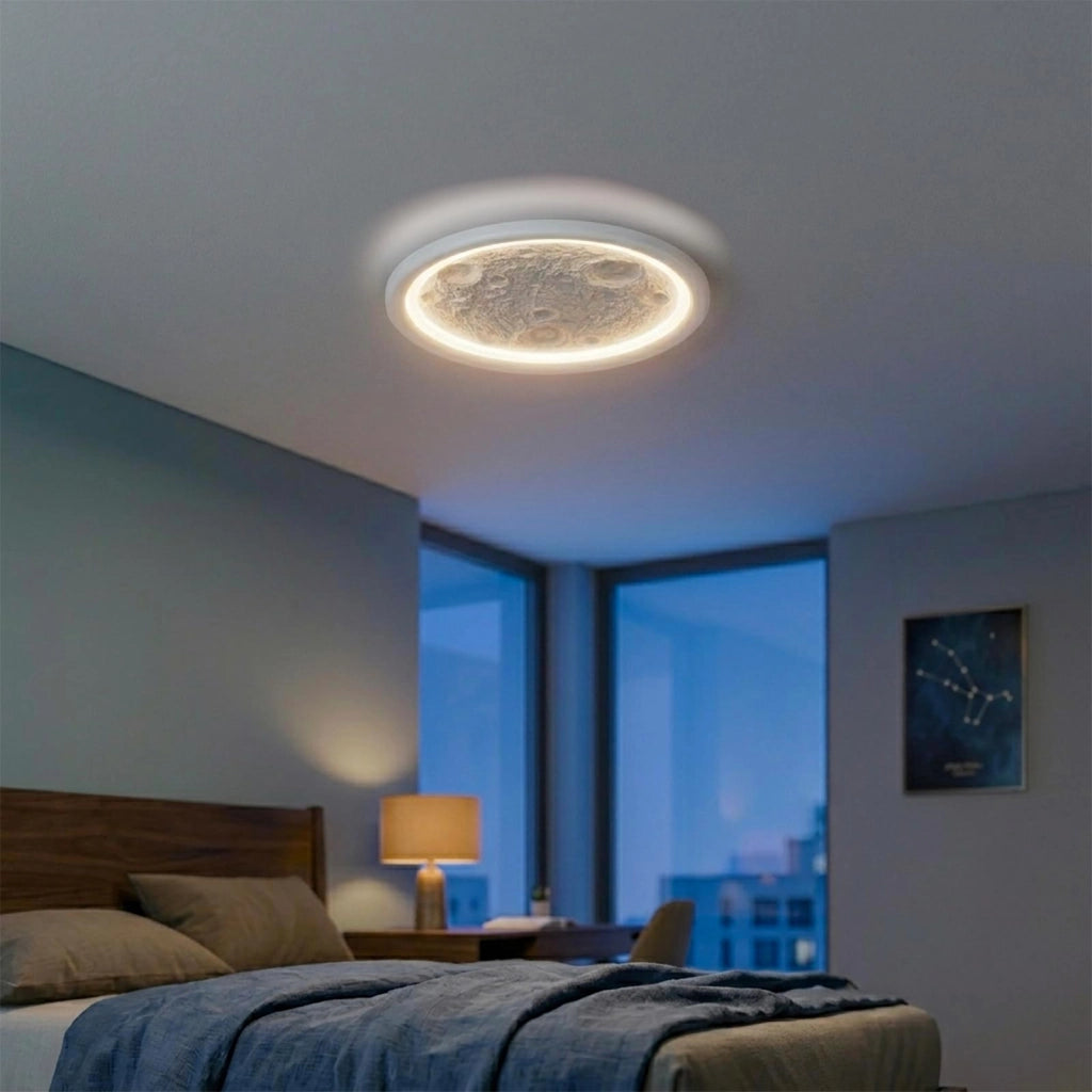 Plafoniera MOON LED CCT 60W Dimmerabile Lampada Tonda Effetto Luna Luce Soffitto Camera da Letto Bluetooth Telecomando