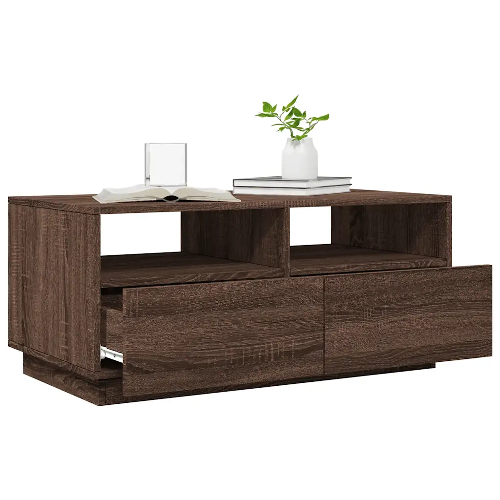 Tavolino da Soggiorno con Luci LED Rovere Marrone 90x49x40 cm 839839