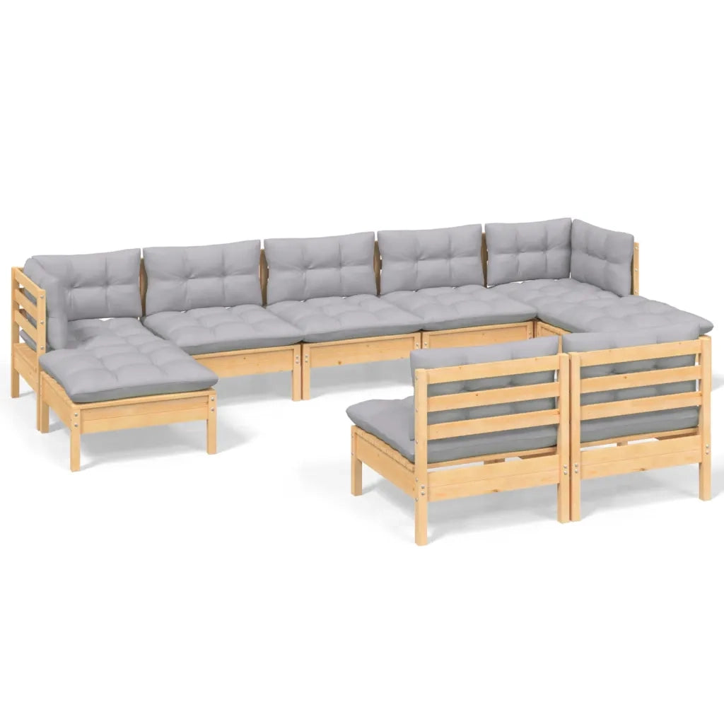 Set Divani da Giardino 9 pz con Cuscini Grigi Massello di Pino 3097102