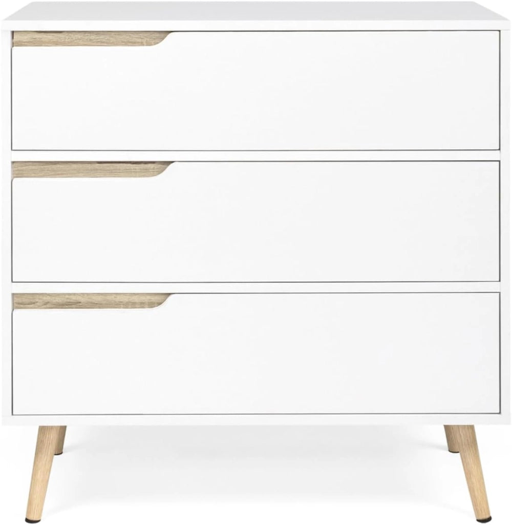 IDMarket - Cassettiera scandinavo a 3 cassetti legno e bianco HELSINKI