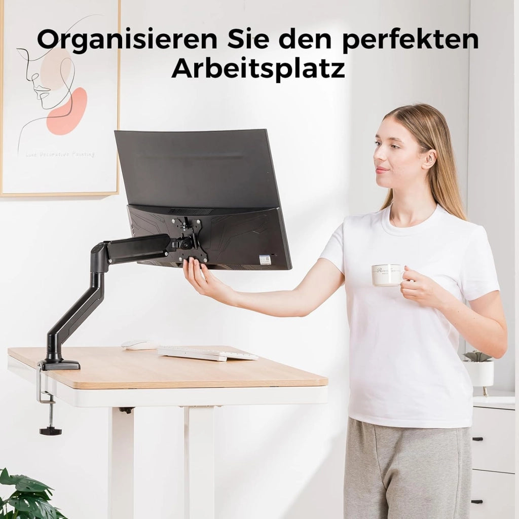Supporto per monitor per monitor da 13 a 32 pollici, supporto singolo per braccio per monitor da 2 a 10 kg, altezza regolabile con inclinazioni, girevole, girevole, VESA 75 e 100 mm