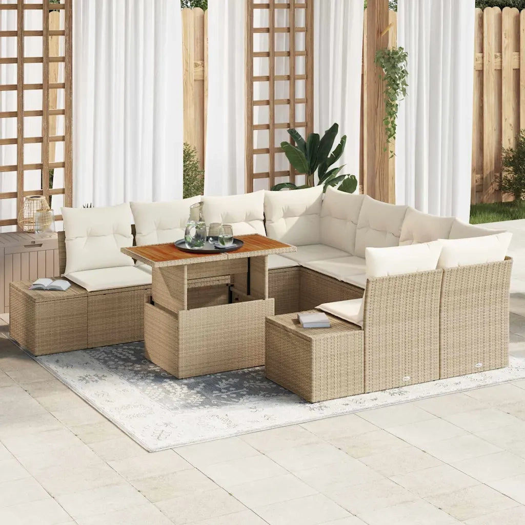 Set da Pranzo per Giardino con cuscino 9 pcs Beige e Crema 3349945