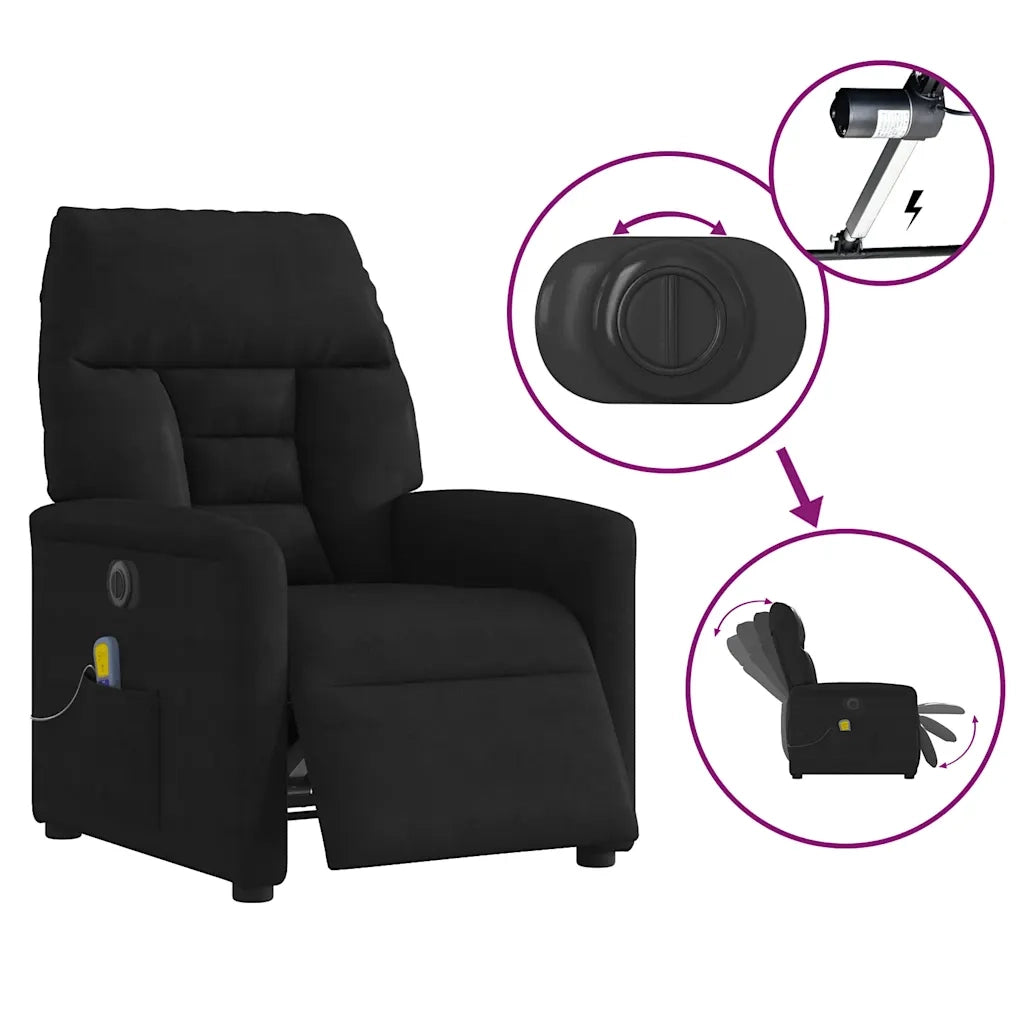 Poltrona Reclinabile Massaggiante | Sedia Relax Elettrica Nera Microfibra