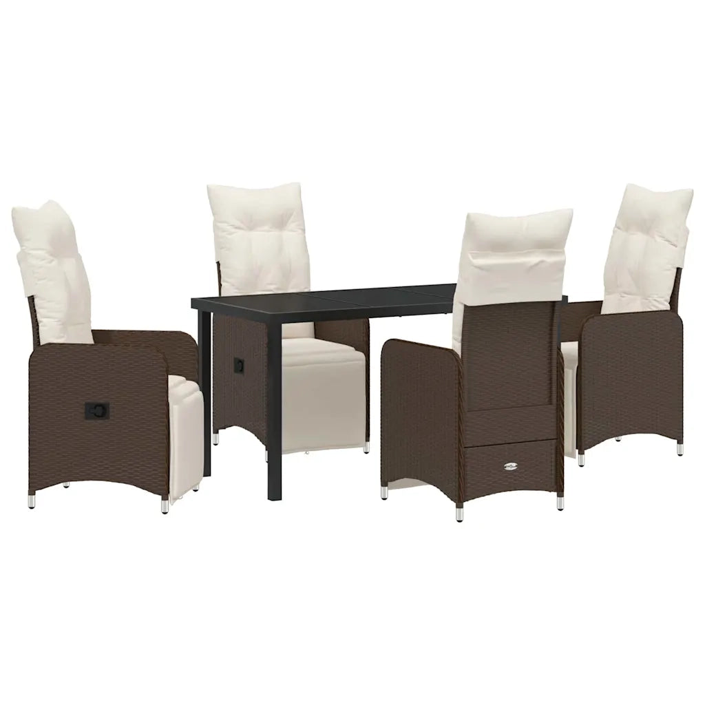 Set da Pranzo per Giardino con cuscino 5 pcs Marrone polyrattan