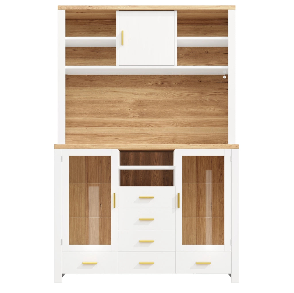 Buffet 120x40x188 cm con illuminazione LED; in MDF; bianco effetto legno