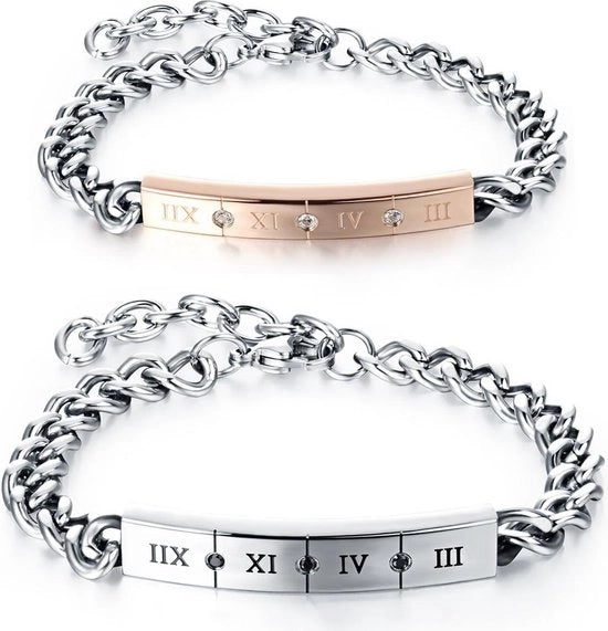 Anello amichevole - Bracciale per signore e signore - Regalo di San Valentino - Argento Nero Rosa dorato - Acciaio inossidabile Zirconia