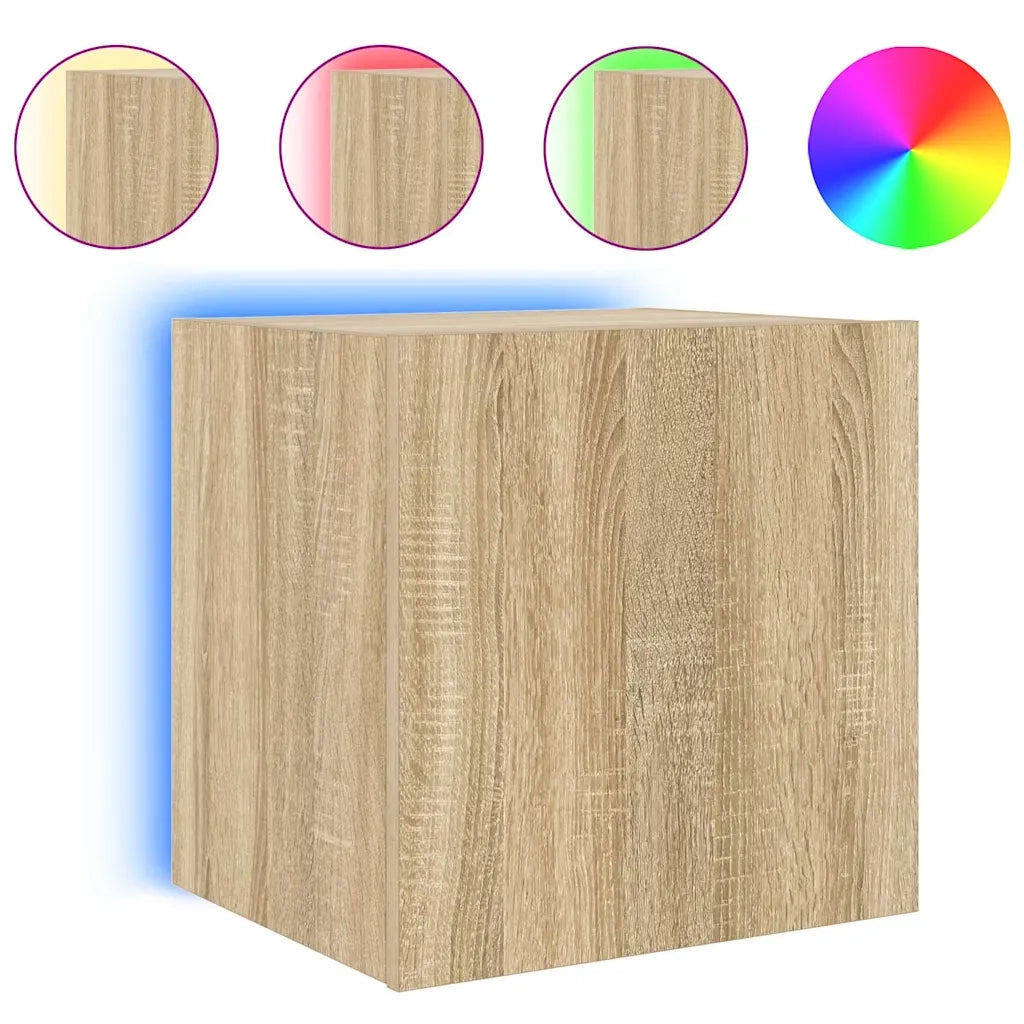 Mobile TV a Parete con Luci LED Rovere Sonoma 40,5x35x40 cm 837250