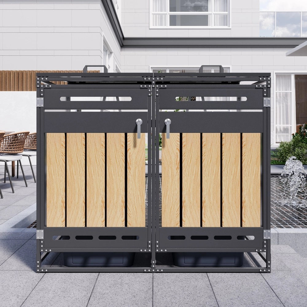 Armadietto da Giardino con Serratura e Coperchio Idraulico ¨C Xylo ¨C Effetto Legno, Metallo