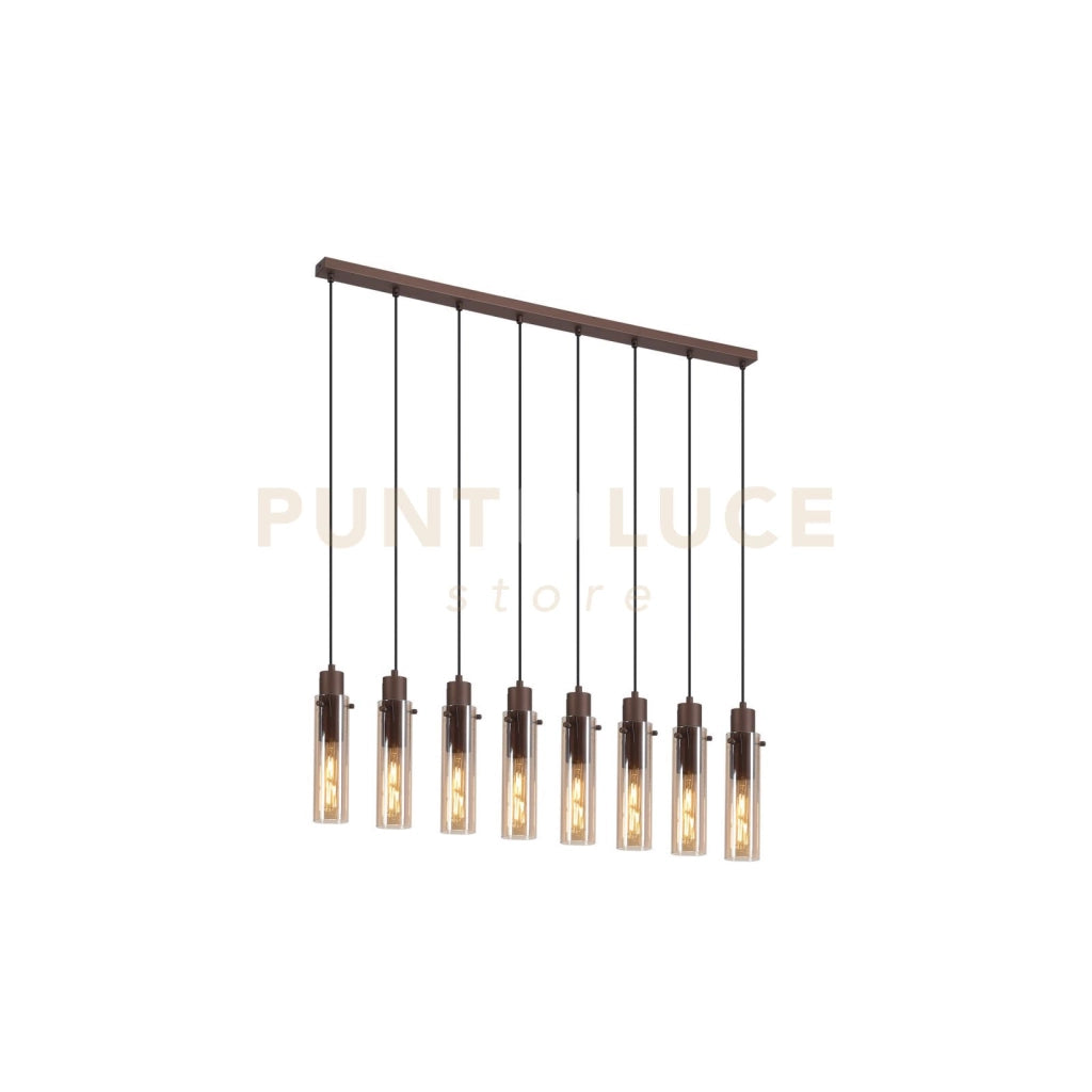 Sweden II 8Lt Bar Pendant - Metallo moka e vetro ambrato
