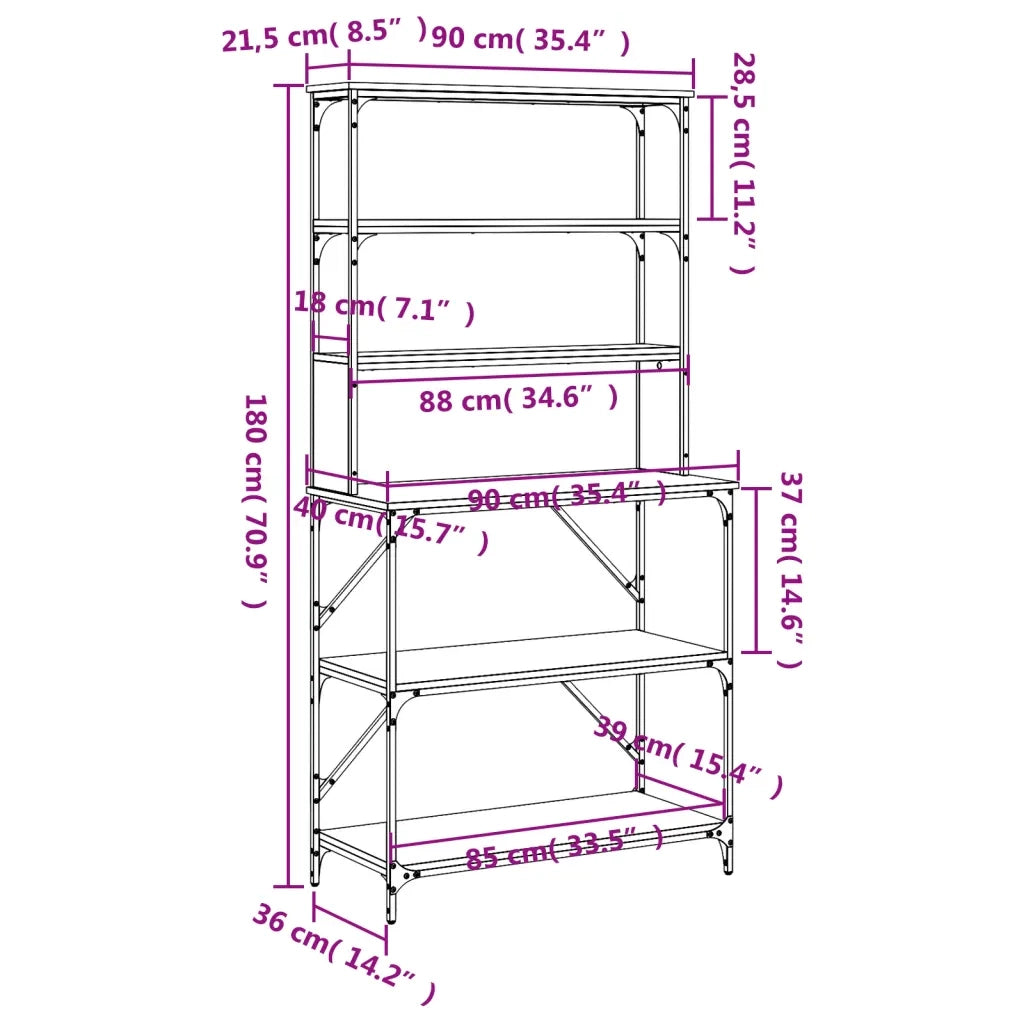 Scaffale Cucina 6 Ripiani Grigio Sonoma 90x40x180cm Multistrato 834223