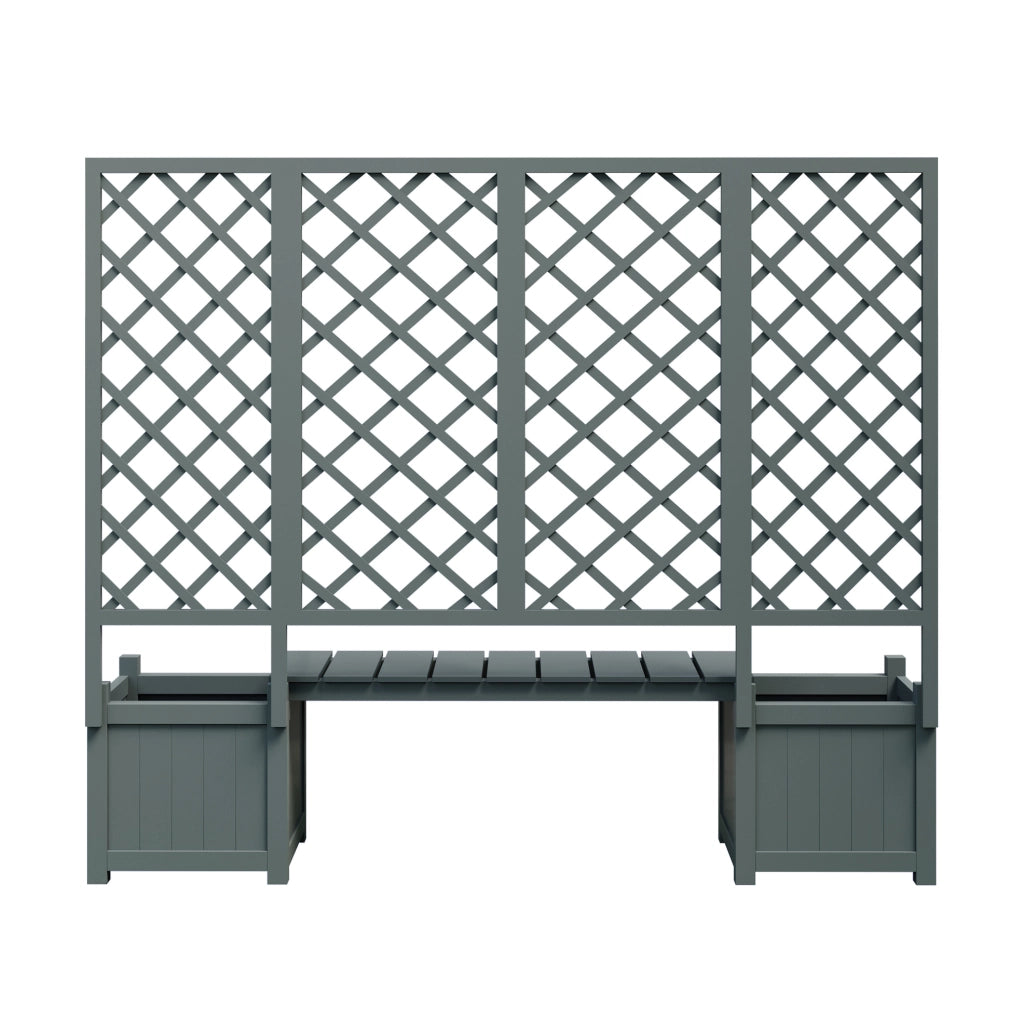 Fioriera con grigliato 169x145x42 cm con seduta in legno grigio
