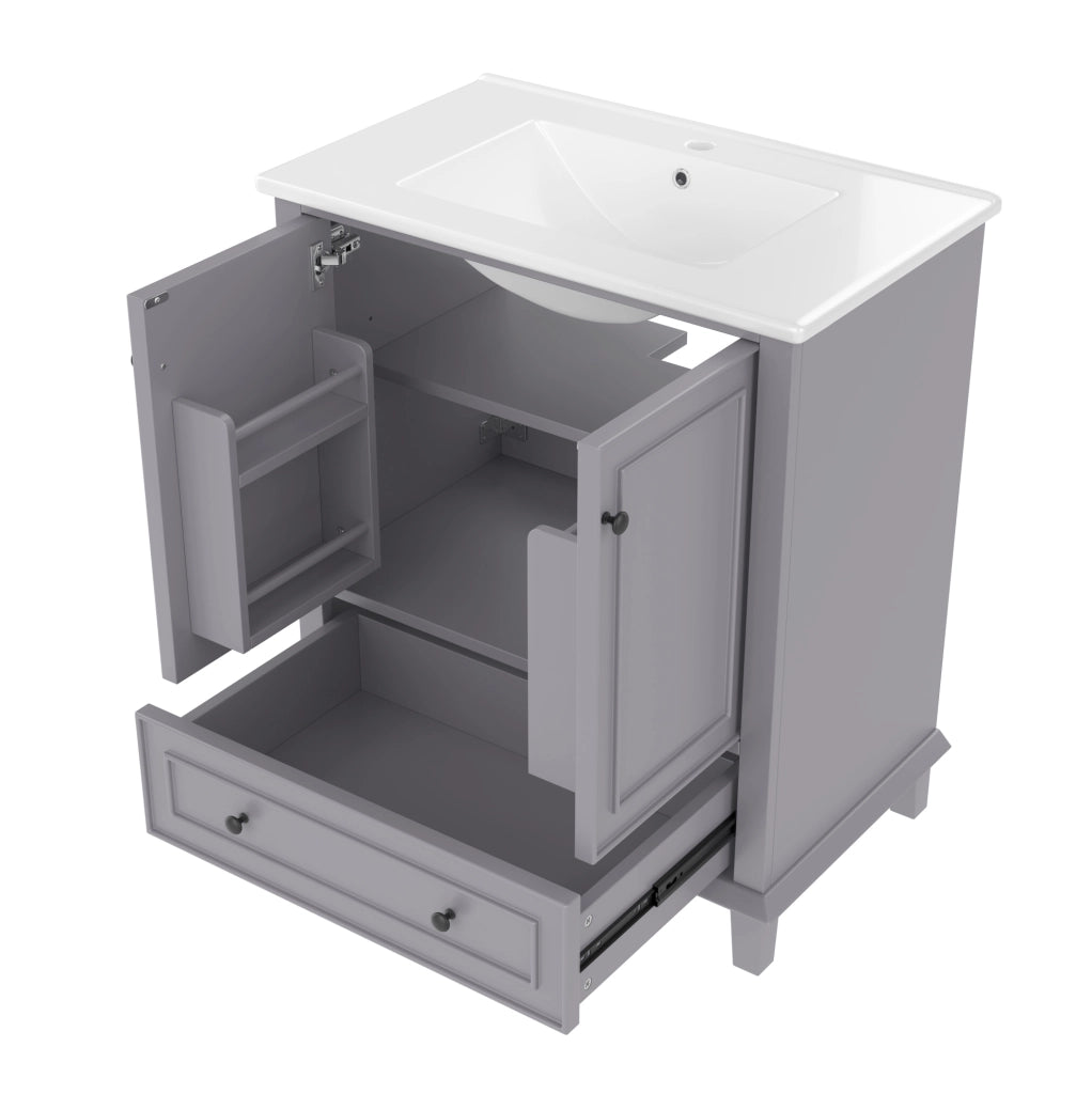 Mobile lavabo 76x46x87 cm in MDF e ceramica grigio con vano contenitore -
