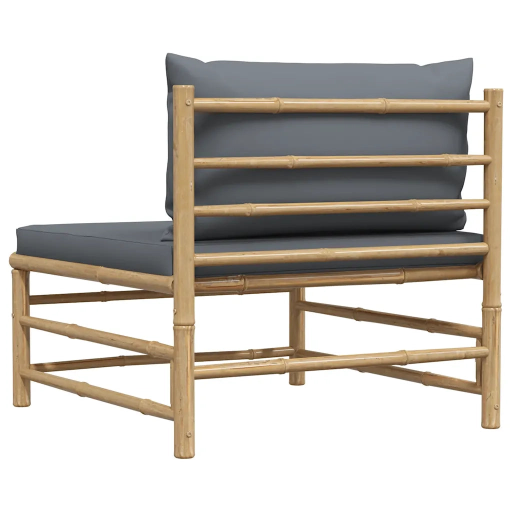 Divano Centrale da Giardino con Cuscini-Sofa Modulare-Divanetto da esterno Grigio Scuro in Bamb¨´