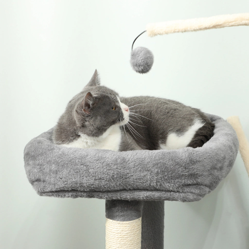 Albero per gatti con tiragraffi e piattaforma ¨C zephmum ¨C grigio 40.5x40.5x103 cm