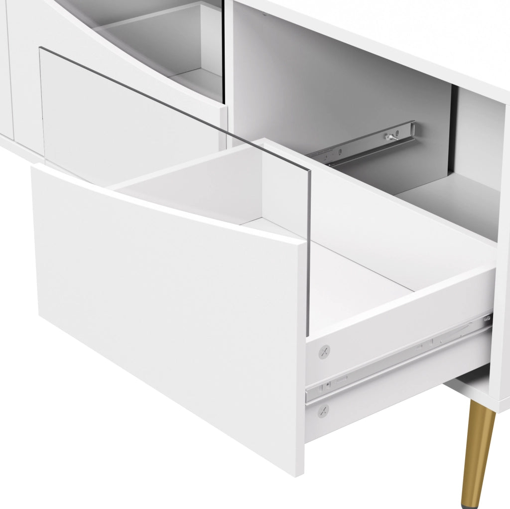 Mobile TV moderno 180 x 40 x 50 cm in MDF bianco con LED; frontali in vetro e cavi ordinati