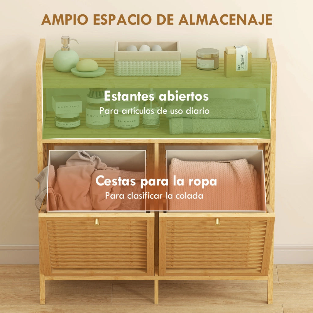 Mobile Portabiancheria Bamb¨´ ¨C Xylo ¨C 2 Cestelli Estraibili 2 Ripiani 82x33x88 cm Naturale