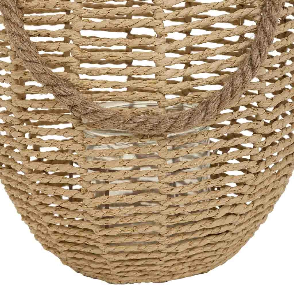 Lanterna portacandele in metallo e corda in carta marrone d26x28h
