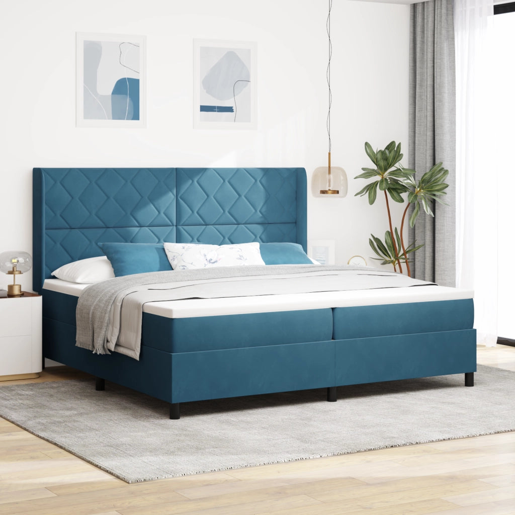 Letto Box Spring con Materasso e LED Blu Scuro 200x200 cm Velluto